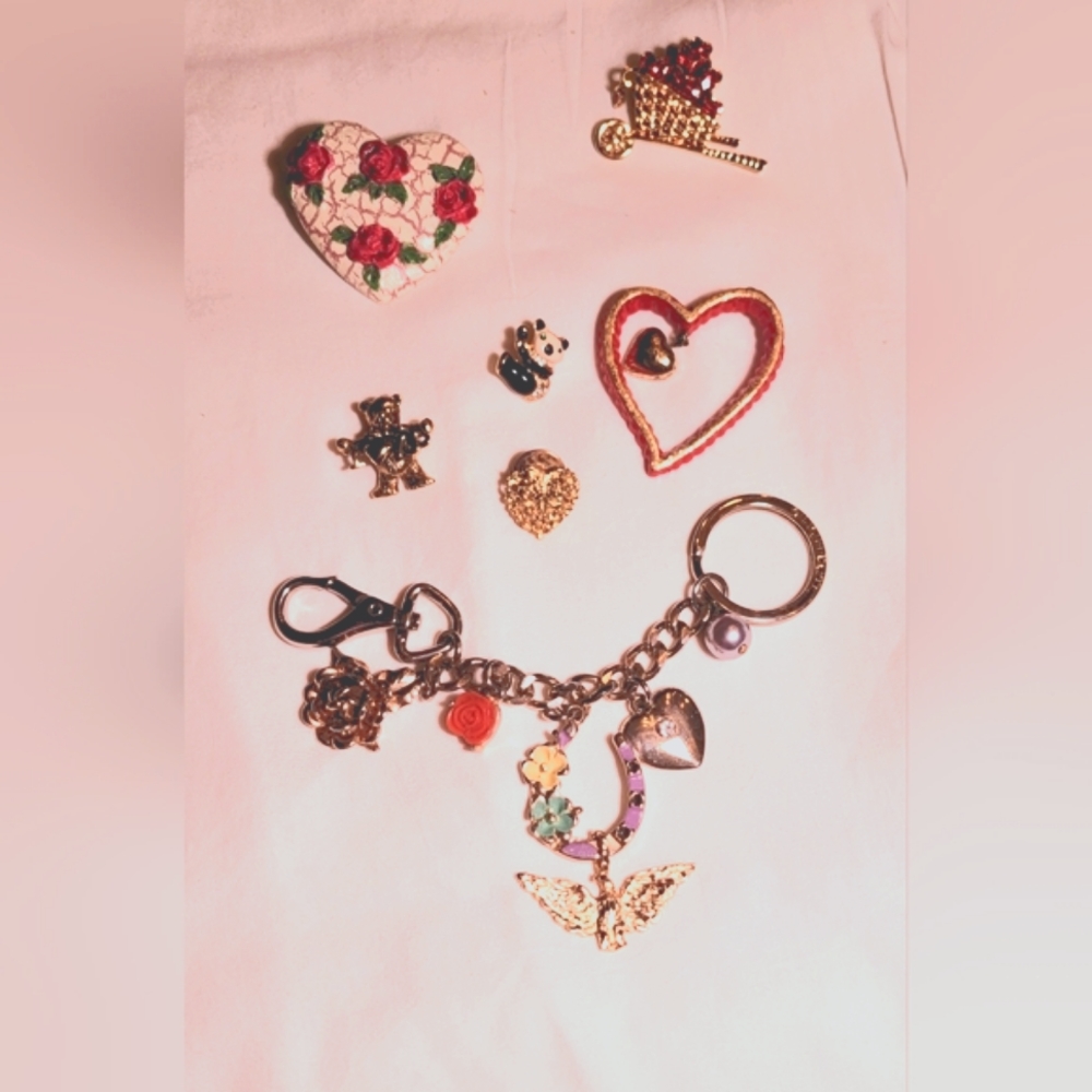 Valentine's Day lot with Liz Claiborne Keychain and heart brooches pins